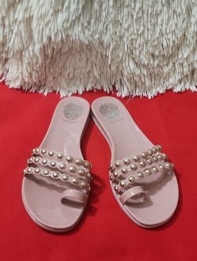 Vince Camuto Women's Edolyn pink Studded Toe Loop Slide Sandal